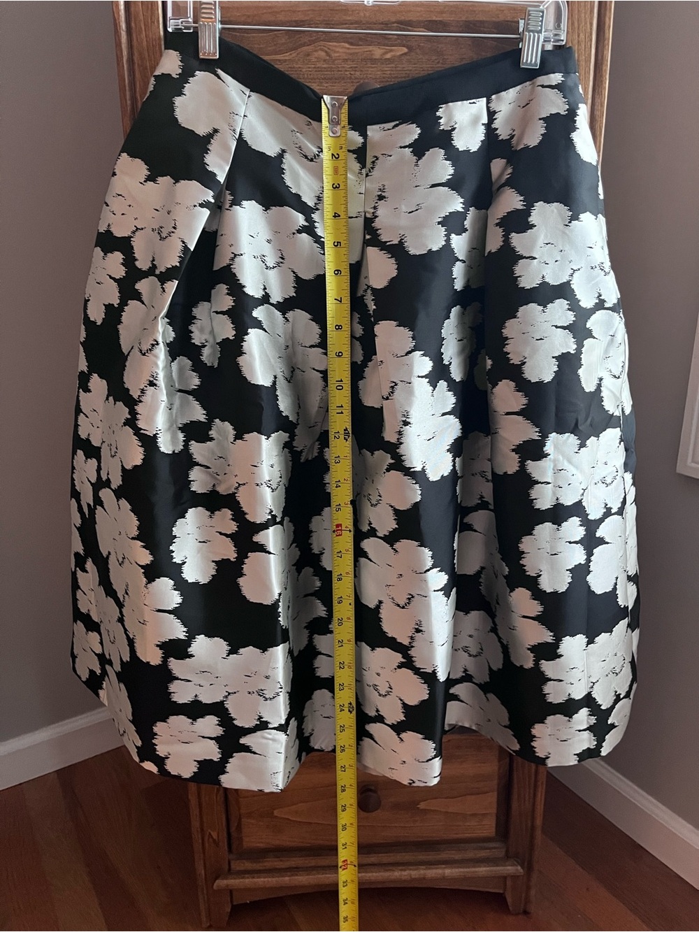 Talbots Black Skirt with White Floral Print and Pockets